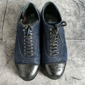 CHANEL Denim Shoes with Lace up closure, Size 39.5